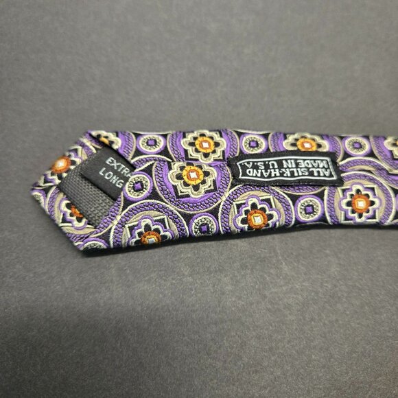 JZ Boulder X-Long Tie Purple Geometric Floral 64" x 3.5" All Silk Hand Made USA - Picture 4 of 7